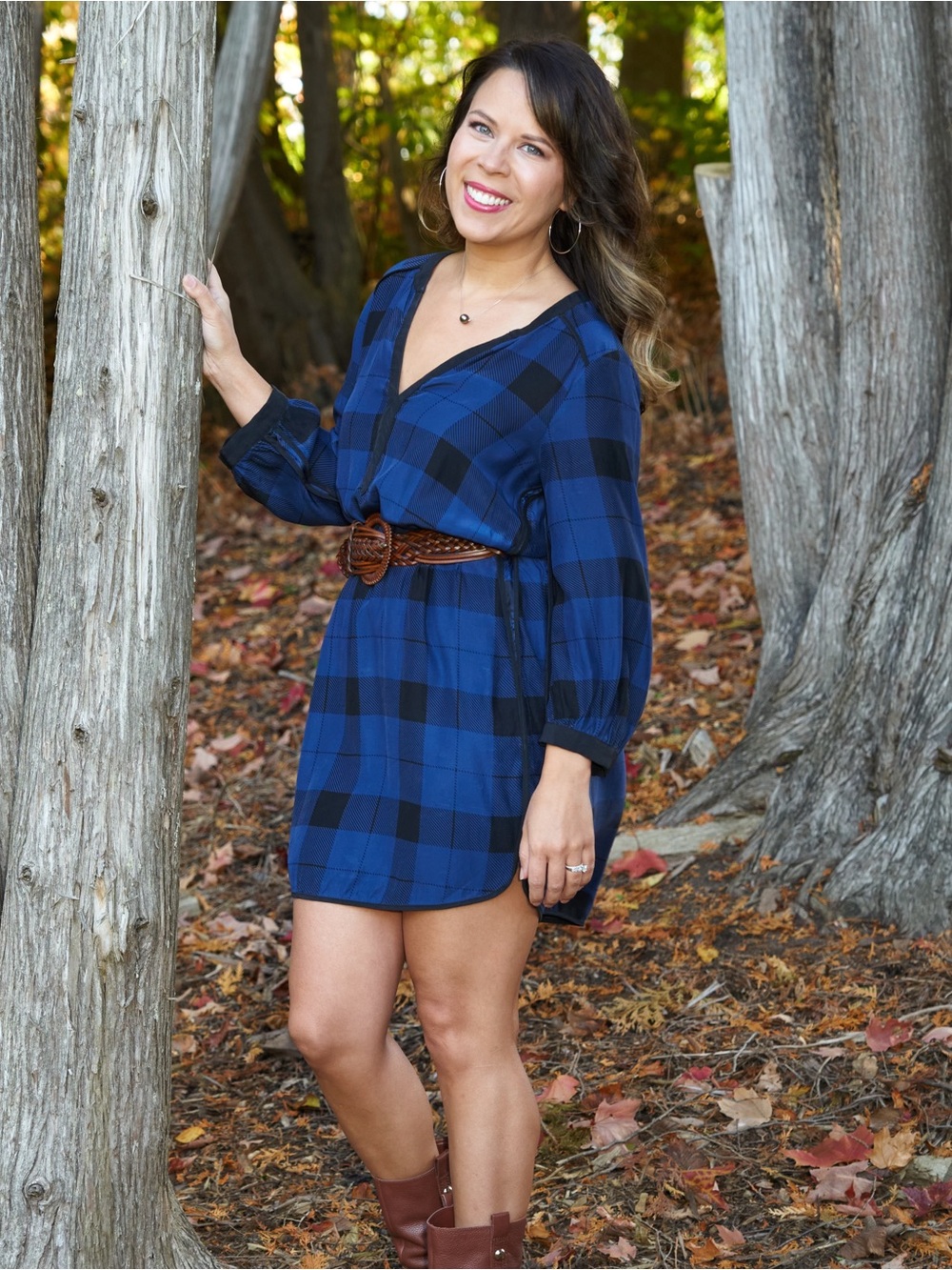 Parker Mallory Plaid 100% Silk Dress Bright Navy Black XS